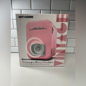 Pink Vintage Mini Fridge with Bluetooth speaker built in